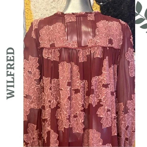 Wilfred Lace Overlay Mini Dress Silk Trim Romantic Burgundy Small - Picture 12 of 14